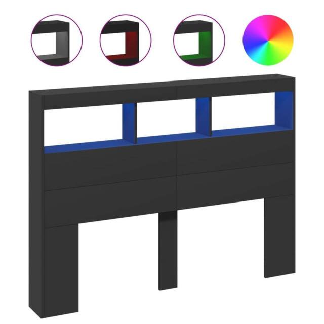 Berkfield Home Headboard Cabinet with LED Black 140x17x102 cm - Size: 140 x 17 x 102 cm - image 1