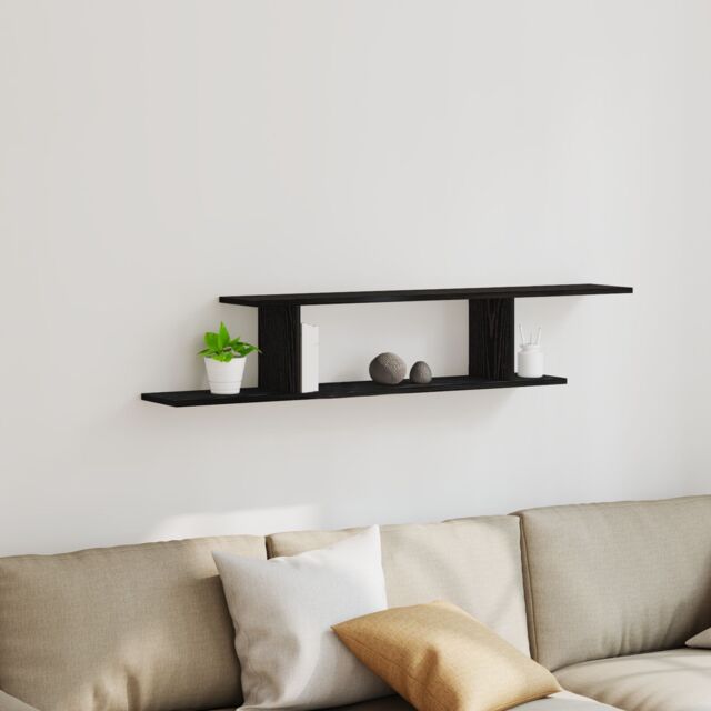 Berkfield Home Black Oak Wall-Mounted TV Shelf - 125x18x23 cm, Made from Engineered Wood - Size: 125 x 18 x 23 cm - image 1