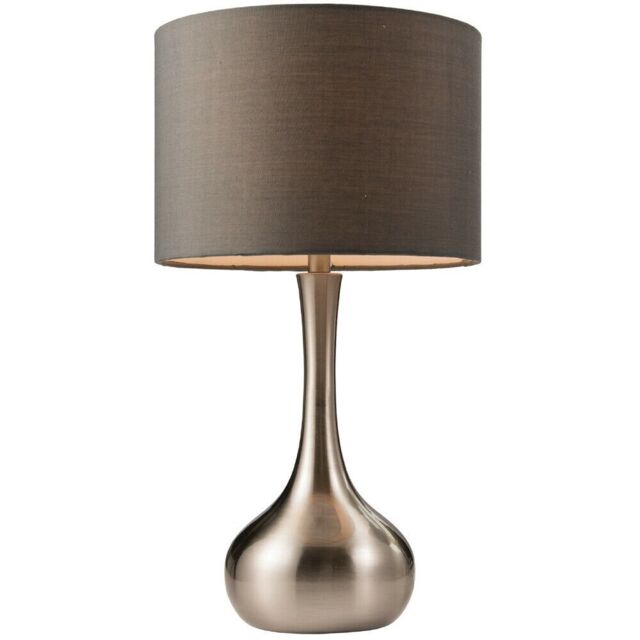 Loops Touch Dimmer Table Lamp Satin Nickel & Grey Shade Modern Metal Bedside Light in Metallics - image 1