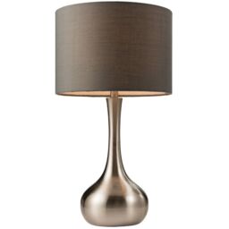 Loops Touch Dimmer Table Lamp Satin Nickel & Grey Shade Modern Metal Bedside Light in Metallics