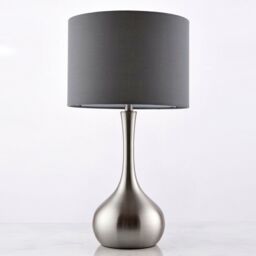 Loops Touch Dimmer Table Lamp Satin Nickel & Grey Shade Modern Metal Bedside Light in Metallics - thumbnail 4