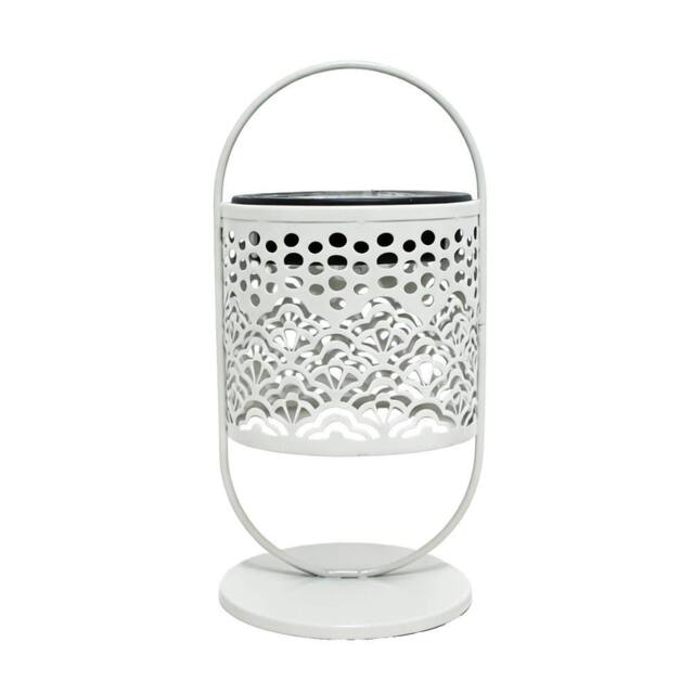 Obasyhig Style 1 Solar-Powered Wrought-Iron Openwork Table Lamp in White - image 1