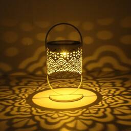 Obasyhig Style 1 Solar-Powered Wrought-Iron Openwork Table Lamp in White - thumbnail 2