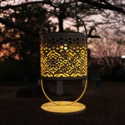 Obasyhig Style 1 Solar-Powered Wrought-Iron Openwork Table Lamp in White - thumbnail 5