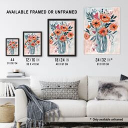 "Artery8 Spring Flower Bouquet Pink Blue Boho Floral Vase Framed Wall Art - Size: W12"" x H16""" - thumbnail 3