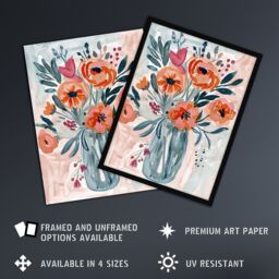 "Artery8 Spring Flower Bouquet Pink Blue Boho Floral Vase Framed Wall Art - Size: W12"" x H16""" - thumbnail 2