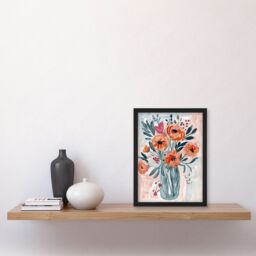 "Artery8 Spring Flower Bouquet Pink Blue Boho Floral Vase Framed Wall Art - Size: W12"" x H16""" - thumbnail 4