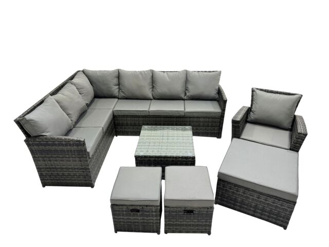 Fimous 10 Seat Outdoor Coffee Table Corner Sofa Set with 3 Stool Chair in Dark Grey - image 1