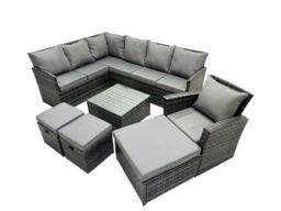 Fimous 10 Seat Outdoor Coffee Table Corner Sofa Set with 3 Stool Chair in Dark Grey - thumbnail 2