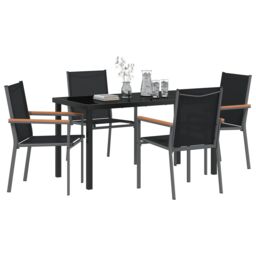 Berkfield Home 5 Piece Garden Dining Set Black Textilene & Steel - thumbnail 3