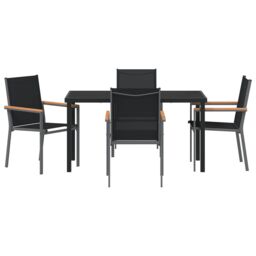Berkfield Home 5 Piece Garden Dining Set Black Textilene & Steel - thumbnail 7