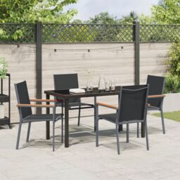 Berkfield Home 5 Piece Garden Dining Set Black Textilene & Steel - thumbnail 4