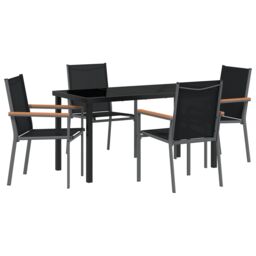 Berkfield Home 5 Piece Garden Dining Set Black Textilene & Steel - thumbnail 2