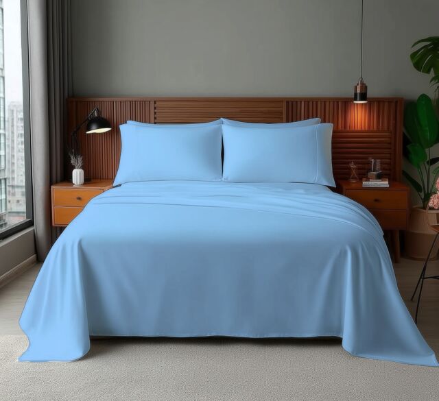 Snug City Microfibre Soft Touch Flat Sheet Plain Dyed Bed Linen in Light Blue - Size: Super King Flat - image 1