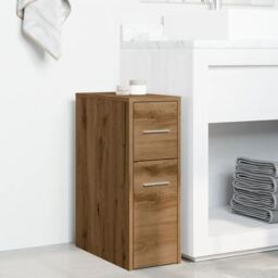 Berkfield Home Narrow Bathroom Cupboard with Wheels Artisian Oak Engineered Wood in Brown - thumbnail 3