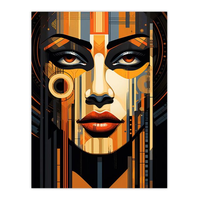"Artery8 Wall Art Print Gold Art Deco Futuristic Abstract Bold Striking Artwork Woman Face Metropolis Painting Poster - Size: W12"" x H16""" - image 1