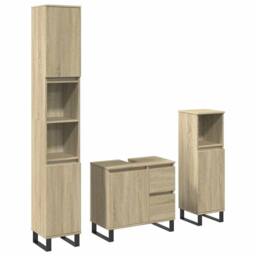 Berkfield Home Durable 3 Piece Bathroom Furniture Set Sonoma Oak Engineered Wood in Light Tan - thumbnail 3