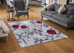 Benjamin Tate Design Red & White Winter Floral Rug in Natural - Size: Large - thumbnail 2