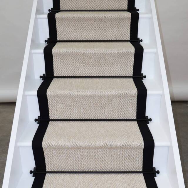 RainbowHome Herringbone New England Ivory Stair Runner with 100% Black Cotton Border 70cm x 700cm in Off-White - Size: 20 cm x 12 cm - image 1