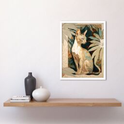 "Artery8 Wall Art Print Shorthair Cat Botanical Pattern Fur & Plants Modern Art Nouveau Watercolour Art Framed in White - Size: W12"" x H16""" - thumbnail 2