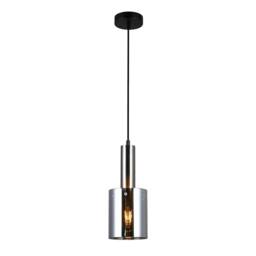 Netlighting Modern Hanging Pendant Satin Nickel 1 Light with Glass Smoky Shade E27 in Grey - thumbnail 2