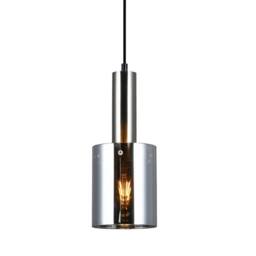 Netlighting Modern Hanging Pendant Satin Nickel 1 Light with Glass Smoky Shade E27 in Grey