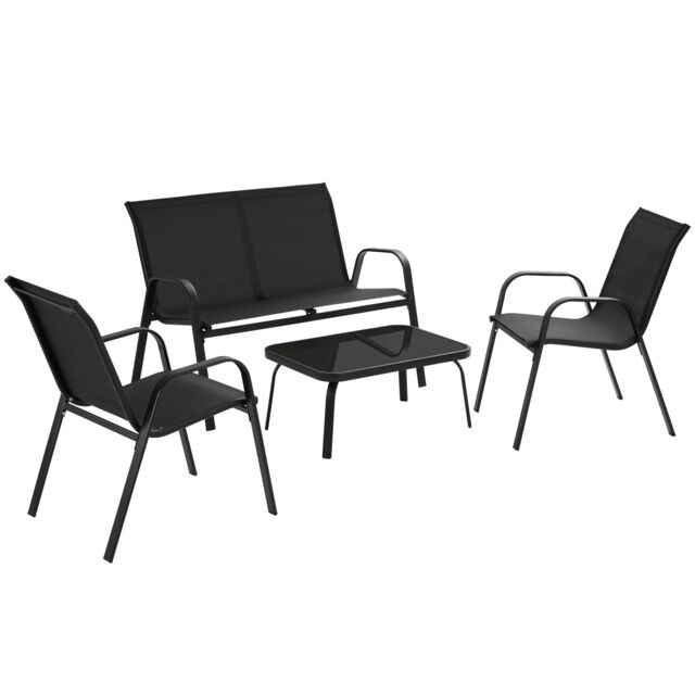 tectake Garden Furniture Set Nora in Black - Size: 4 Person - image 1