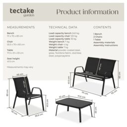 tectake Garden Furniture Set Nora in Black - Size: 4 Person - thumbnail 6