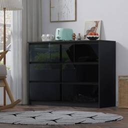 Harmin Modern Black High Gloss Chest of Drawers, 7 Drawer Handleless Cabinet - thumbnail 3