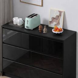 Harmin Modern Black High Gloss Chest of Drawers, 7 Drawer Handleless Cabinet - thumbnail 5