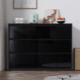 Harmin Modern Black High Gloss Chest of Drawers, 7 Drawer Handleless Cabinet - thumbnail 4