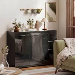 HOMCOM Modern Sideboard Kitchen Storage Cabinet, High Gloss Black - thumbnail 1