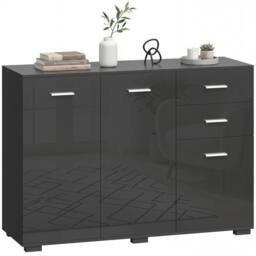 HOMCOM Modern Sideboard Kitchen Storage Cabinet, High Gloss Black - thumbnail 2