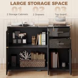 HOMCOM Modern Sideboard Kitchen Storage Cabinet, High Gloss Black - thumbnail 4