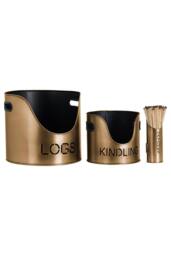 KDMD Bronze Finish Log & Kindling Bucket with Matchstick Holder Set