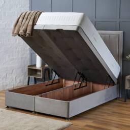 "BSSPOKE Canes Ottoman Divan Bed Plush Velvet 54"" Headboard & Mattress in Taupe - Size: Super King" - thumbnail 5