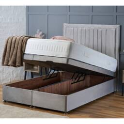 "BSSPOKE Canes Ottoman Divan Bed Plush Velvet 54"" Headboard & Mattress in Taupe - Size: Super King" - thumbnail 4