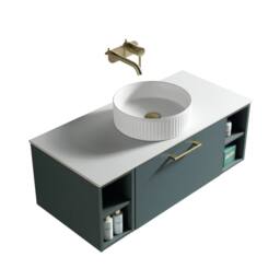 Bathroom Kingdom Piatta Smoked Sage Wall Hung Basin Drawer Vanity 1000mm in Dark Green - thumbnail 1