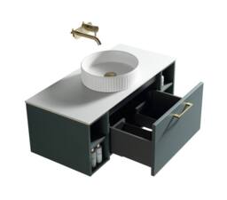 Bathroom Kingdom Piatta Smoked Sage Wall Hung Basin Drawer Vanity 1000mm in Dark Green - thumbnail 2
