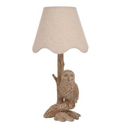 Hestia Wood Effect Resin Owl Table Lamp With Scalloped Shade in Brown - thumbnail 2