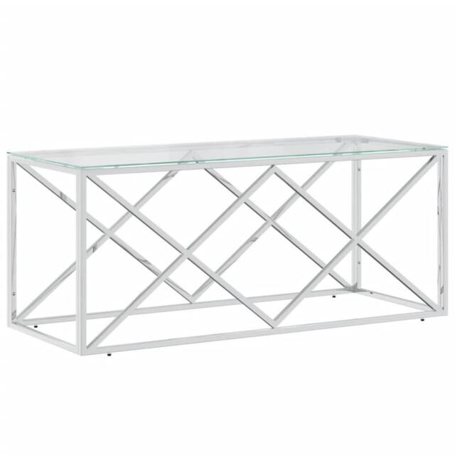 Berkfield Home Coffee Table 110x45x45 cm Stainless Steel & Glass in Silver - Size: 110 x 45 x 45 cm - image 1