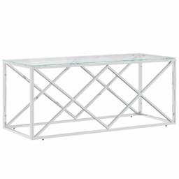 Berkfield Home Coffee Table 110x45x45 cm Stainless Steel & Glass in Silver - Size: 110 x 45 x 45 cm