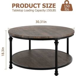KORVIXA 2-Tier Round Wooden Coffee Table in Brown - Size: 100 cm x 100 cm - thumbnail 2