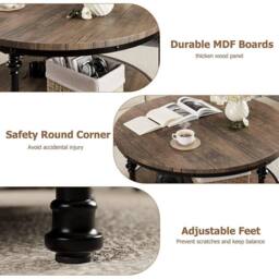 KORVIXA 2-Tier Round Wooden Coffee Table in Brown - Size: 100 cm x 100 cm - thumbnail 4