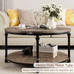 KORVIXA 2-Tier Round Wooden Coffee Table in Brown - Size: 100 cm x 100 cm - thumbnail 3