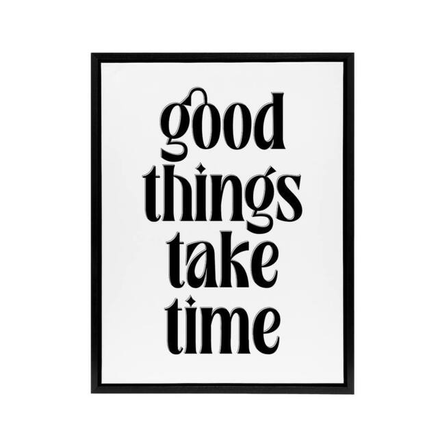 "Artery8 Good Things Take Time Black White Bright Simple Framed Canvas Art - Size: W12"" x H16""" - image 1