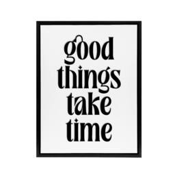 "Artery8 Good Things Take Time Black White Bright Simple Framed Canvas Art - Size: W12"" x H16""" - thumbnail 1