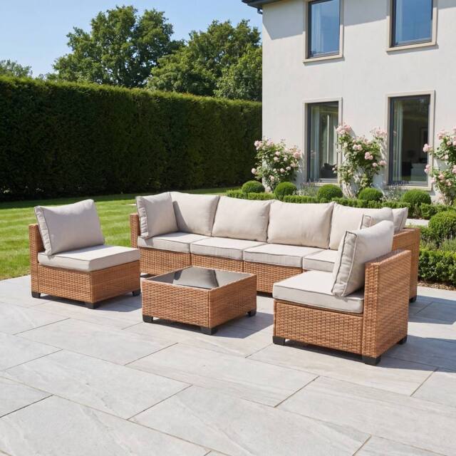 Artemis Home Saviano 6 Seat Modular Rattan Conversation Set in Tan - image 1