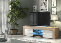 Creative Furniture Loom TV Unit 130cm - A Minimalist & Sophisticated Cabinet with Gloss Doors & LED Lights in Light Oak - thumbnail 2