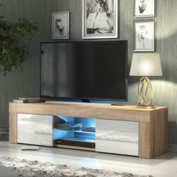 Creative Furniture Loom TV Unit 130cm - A Minimalist & Sophisticated Cabinet with Gloss Doors & LED Lights in Light Oak
